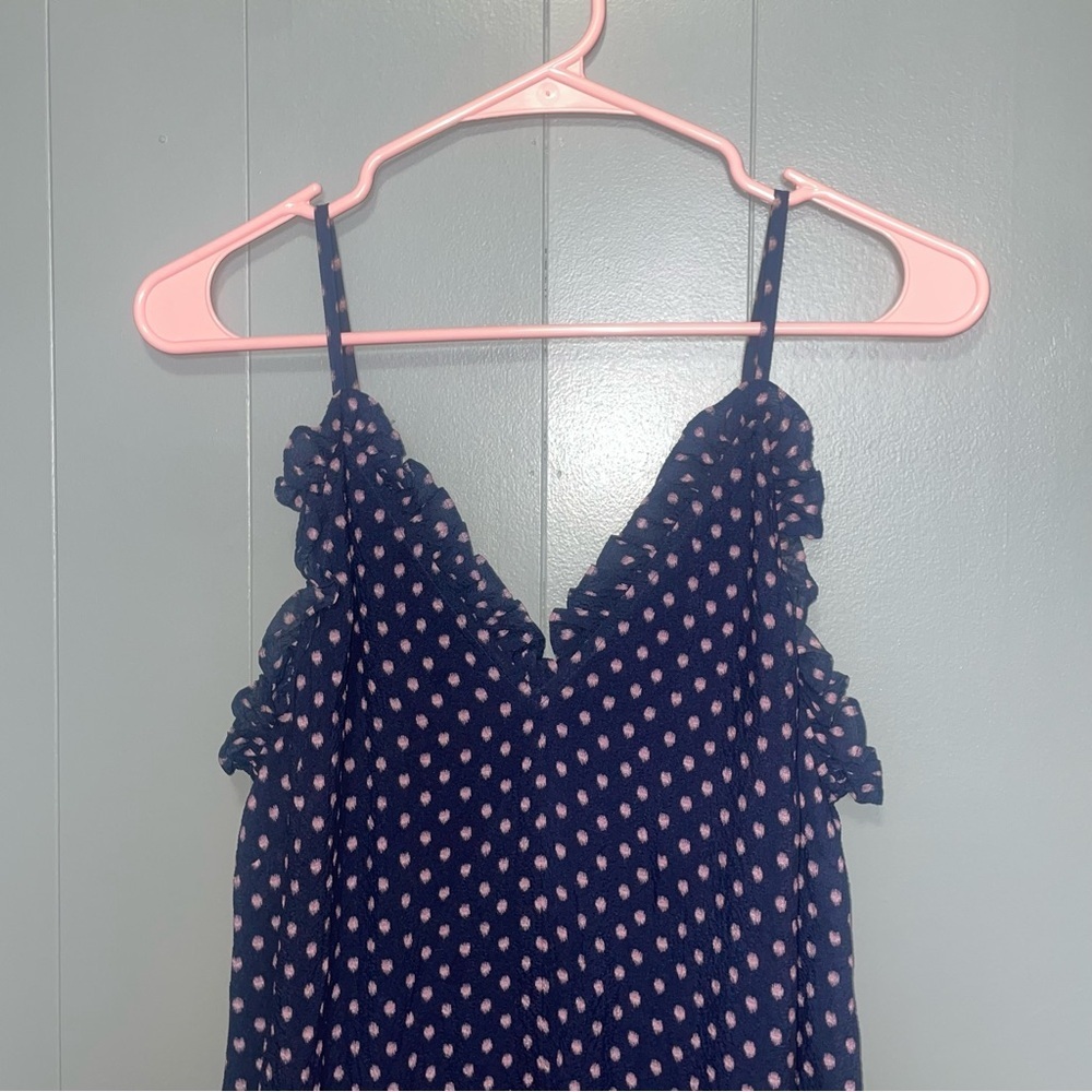 Rebecca Taylor Navy Blue and Pink Polka Dot Ikat Layered Tank Dress Size 4 - Picture 4 of 7